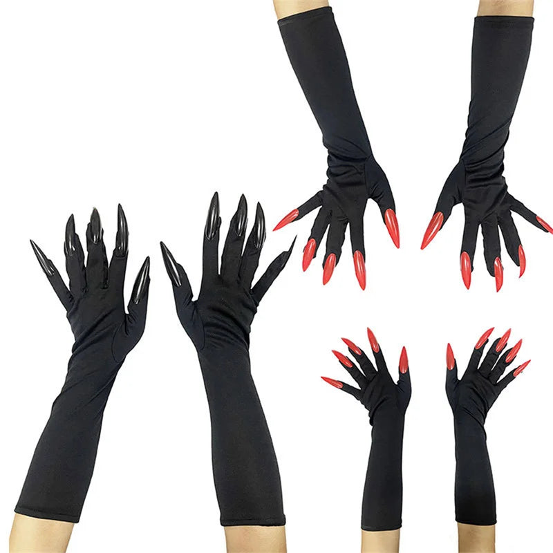 Cool Halloween gloves long section ghost claw dress up gloves fashionable red long nails Cosplay Halloween funny gloves - ZOOMNSTORE