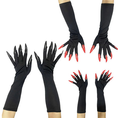 Cool Halloween gloves long section ghost claw dress up gloves fashionable red long nails Cosplay Halloween funny gloves - ZOOMNSTORE