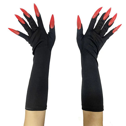 Cool Halloween gloves long section ghost claw dress up gloves fashionable red long nails Cosplay Halloween funny gloves - ZOOMNSTORE