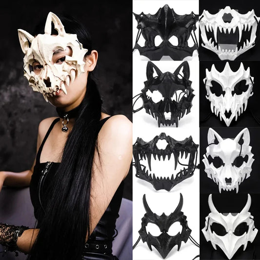 Halloween Half-Face Mask - Dragon God Tiger Tengu Wolf Skull Performance Masks - ZOOMNSTORE