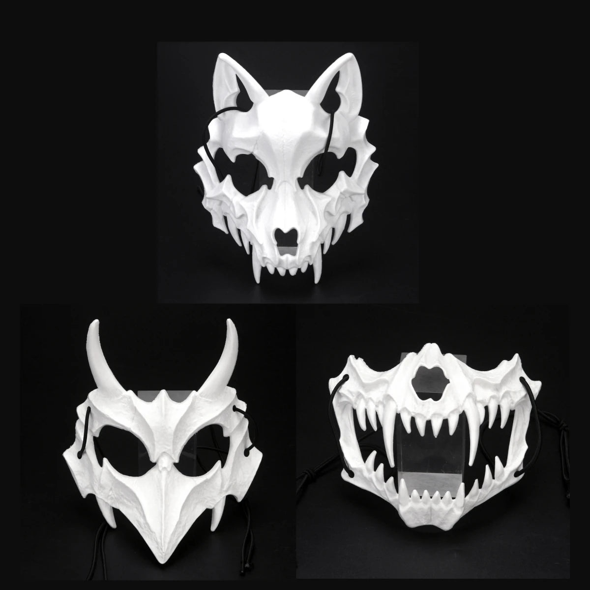 Halloween Half-Face Mask - Dragon God Tiger Tengu Wolf Skull Performance Masks - ZOOMNSTORE