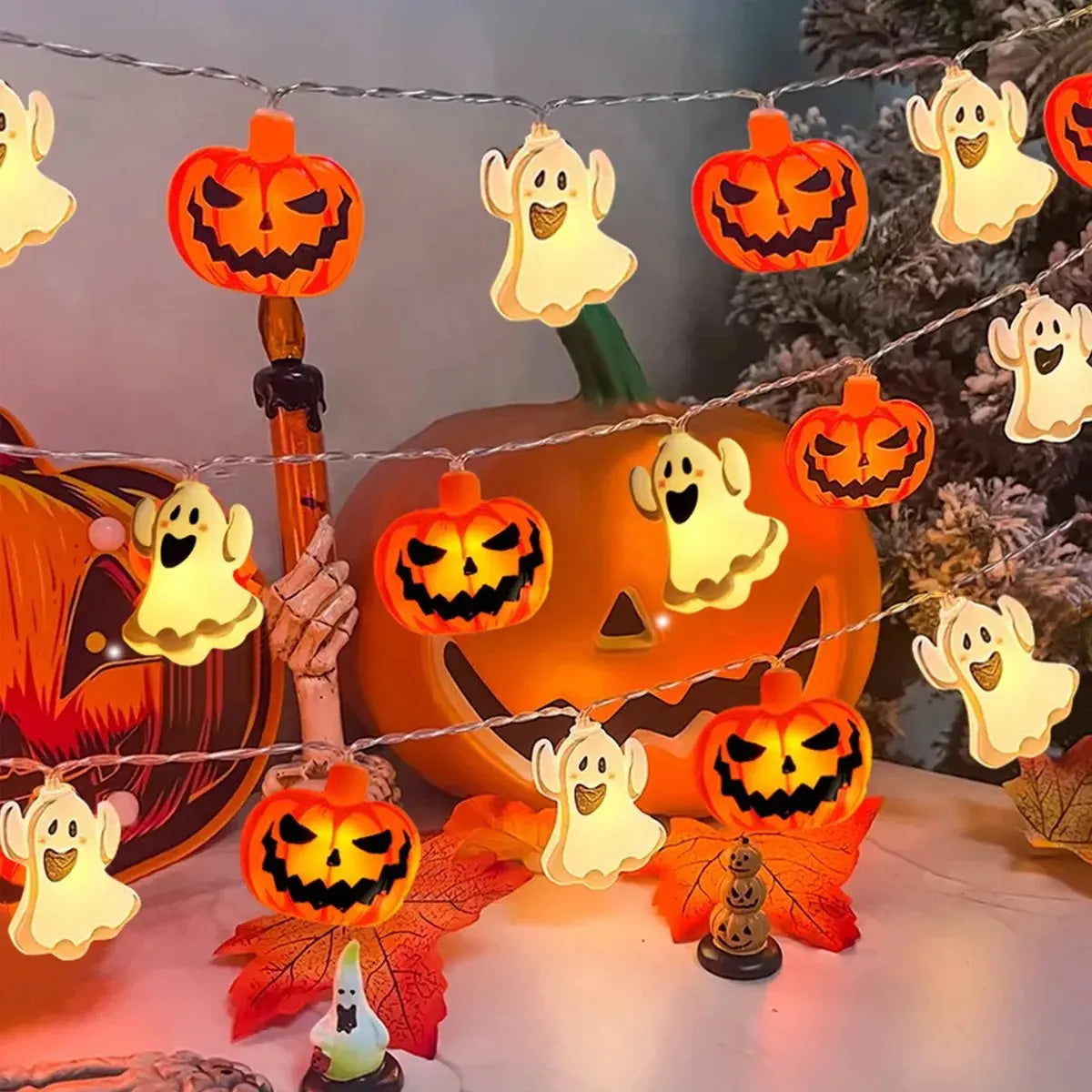 Halloween Pumpkin  Ghost String Lights - Battery Powered LED Decor for Home  Garden - ZOOMNSTORE