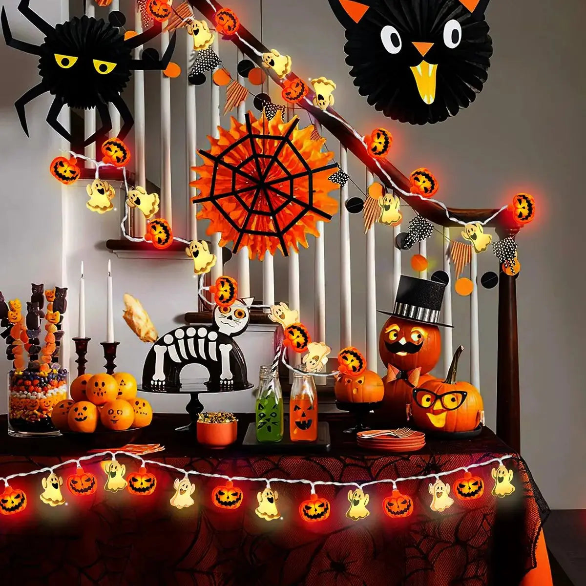 Halloween Pumpkin  Ghost String Lights - Battery Powered LED Decor for Home  Garden - ZOOMNSTORE