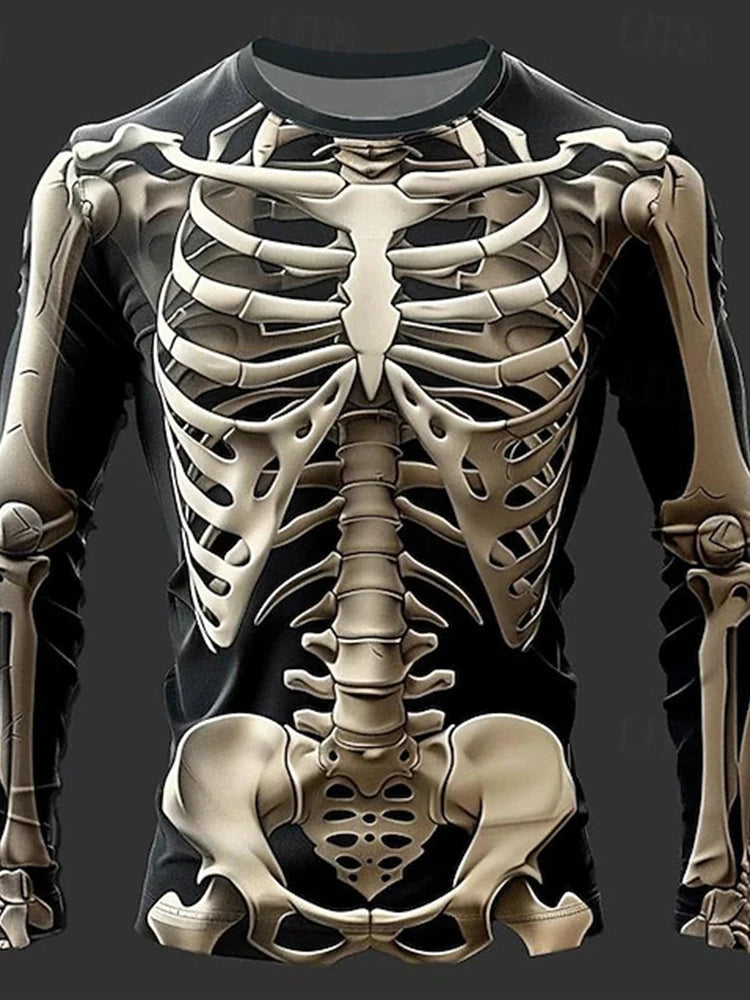 Halloween Skeleton Organs T-shirt - 3D Printed Horror Bones Graphic Tee - ZOOMNSTORE