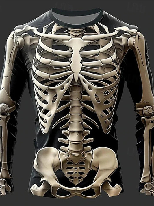 Halloween Skeleton Organs T-shirt - 3D Printed Horror Bones Graphic Tee - ZOOMNSTORE