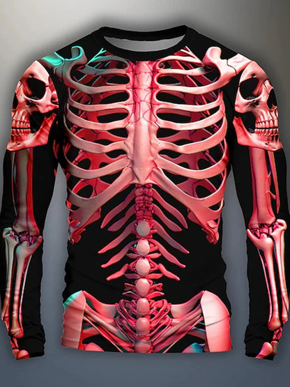 Halloween Skeleton Organs T-shirt - 3D Printed Horror Bones Graphic Tee - ZOOMNSTORE