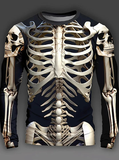 Halloween Skeleton Organs T-shirt - 3D Printed Horror Bones Graphic Tee - ZOOMNSTORE