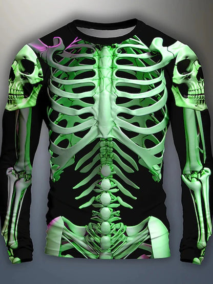 Halloween Skeleton Organs T-shirt - 3D Printed Horror Bones Graphic Tee - ZOOMNSTORE