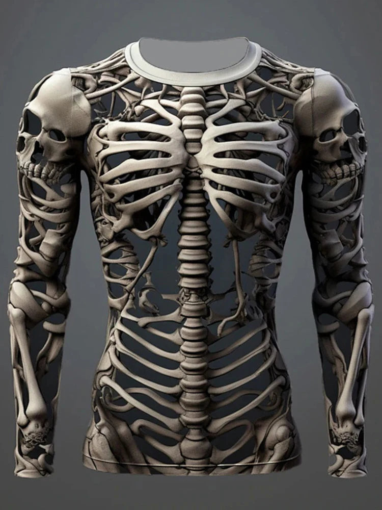 Halloween Skeleton Organs T-shirt - 3D Printed Horror Bones Graphic Tee - ZOOMNSTORE