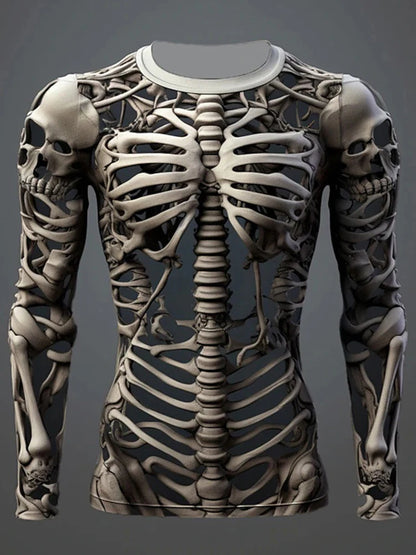 Halloween Skeleton Organs T-shirt - 3D Printed Horror Bones Graphic Tee - ZOOMNSTORE