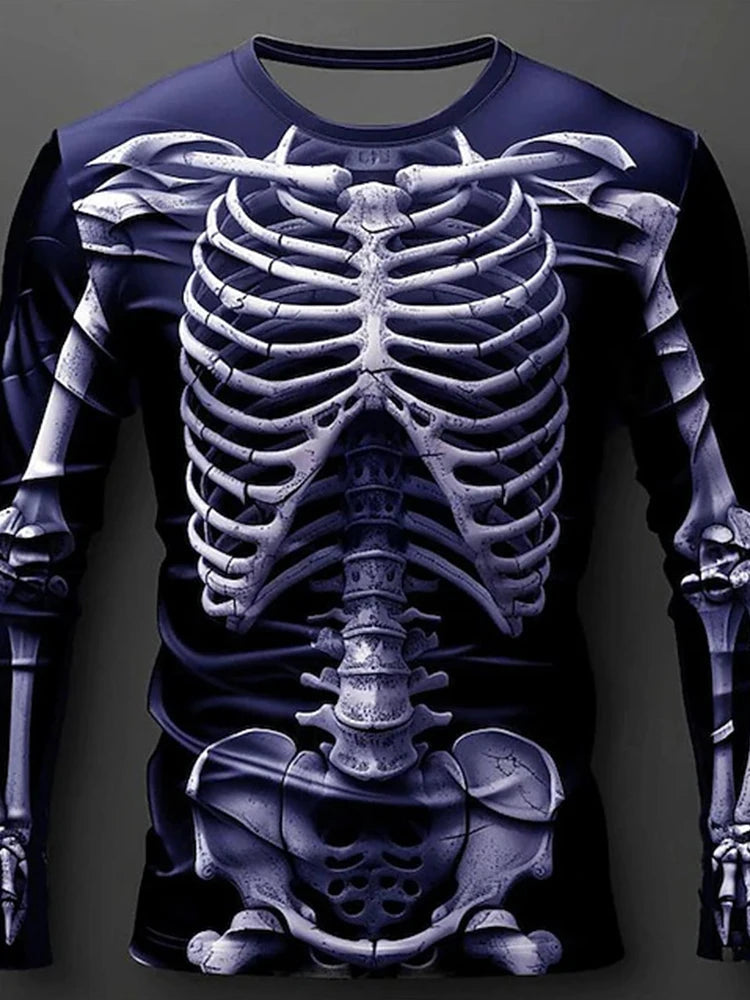 Halloween Skeleton Organs T-shirt - 3D Printed Horror Bones Graphic Tee - ZOOMNSTORE
