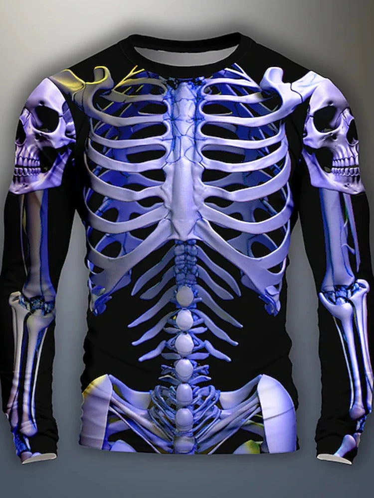 Halloween Skeleton Organs T-shirt - 3D Printed Horror Bones Graphic Tee - ZOOMNSTORE