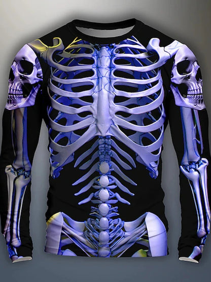 Halloween Skeleton Organs T-shirt - 3D Printed Horror Bones Graphic Tee - ZOOMNSTORE