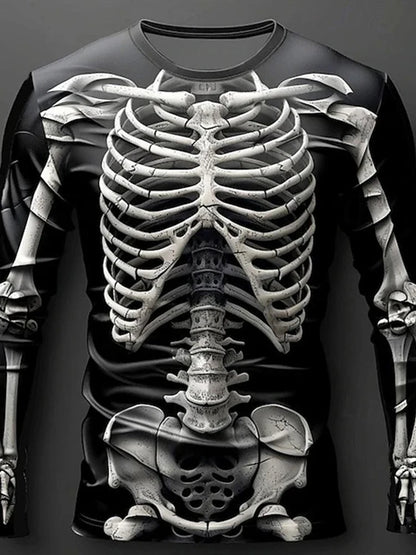 Halloween Skeleton Organs T-shirt - 3D Printed Horror Bones Graphic Tee - ZOOMNSTORE