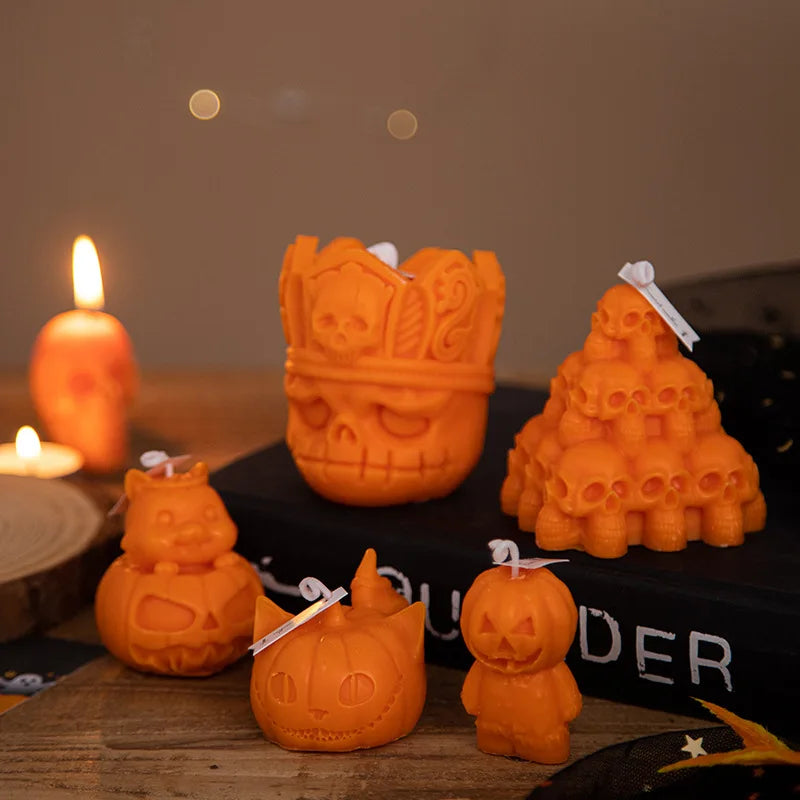 Halloween Skull Pumpkin Scented Candle - Handmade Party Decor Gift - ZOOMNSTORE