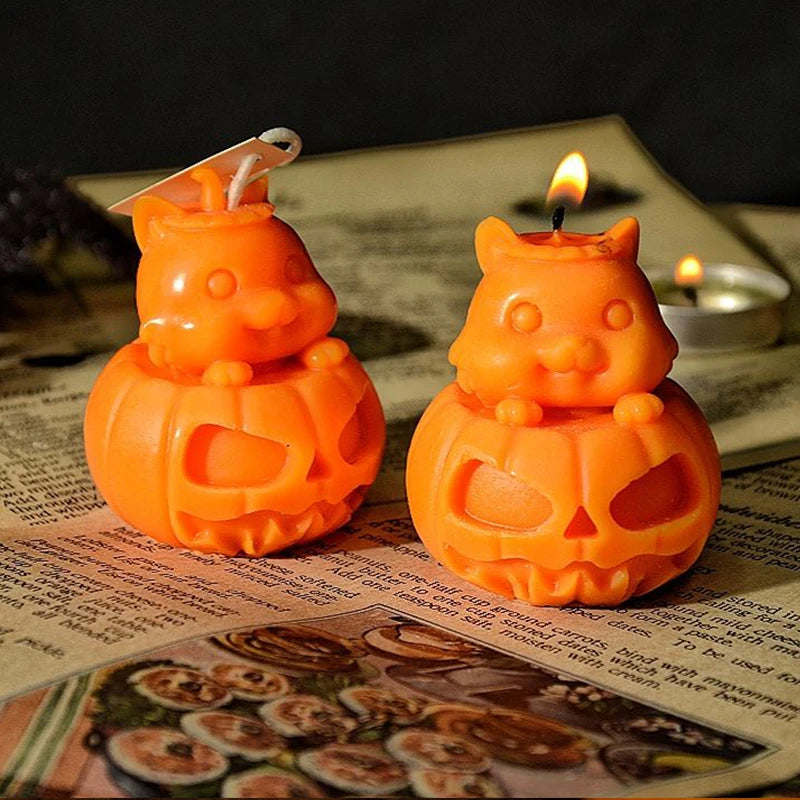 Halloween Skull Pumpkin Scented Candle - Handmade Party Decor Gift - ZOOMNSTORE