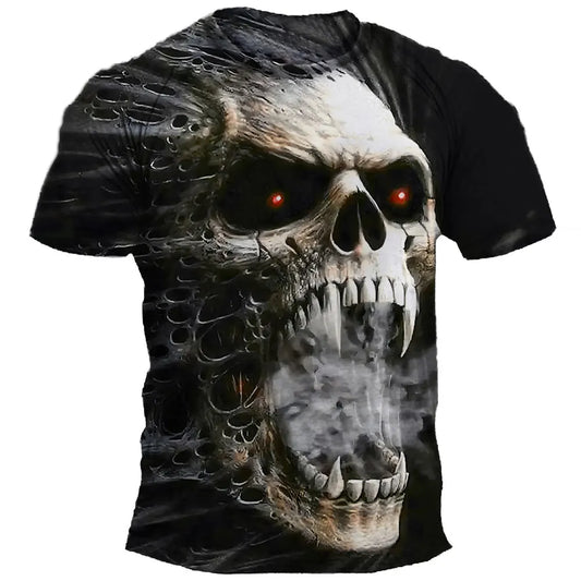 Mens Oversized Halloween Skull T-Shirt - Casual Hip Hop Short Sleeve Tee - ZOOMNSTORE