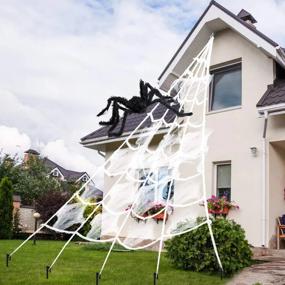 Large Plush Halloween Spider Web - 5m Outdoor Decoration Prop - ZOOMNSTORE