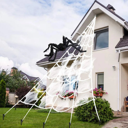 Large Plush Halloween Spider Web - 5m Outdoor Decoration Prop - ZOOMNSTORE