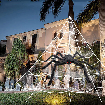 Large Plush Halloween Spider Web - 5m Outdoor Decoration Prop - ZOOMNSTORE
