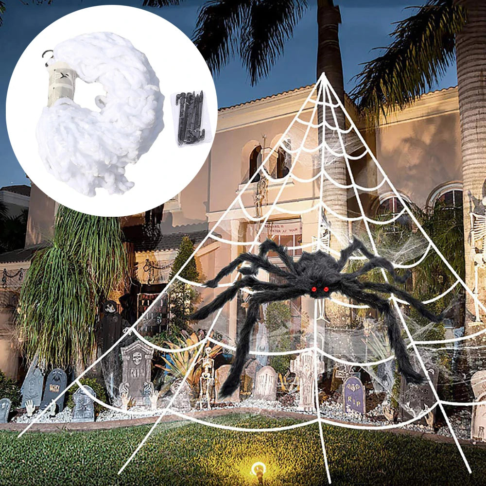 Large Plush Halloween Spider Web - 5m Outdoor Decoration Prop - ZOOMNSTORE