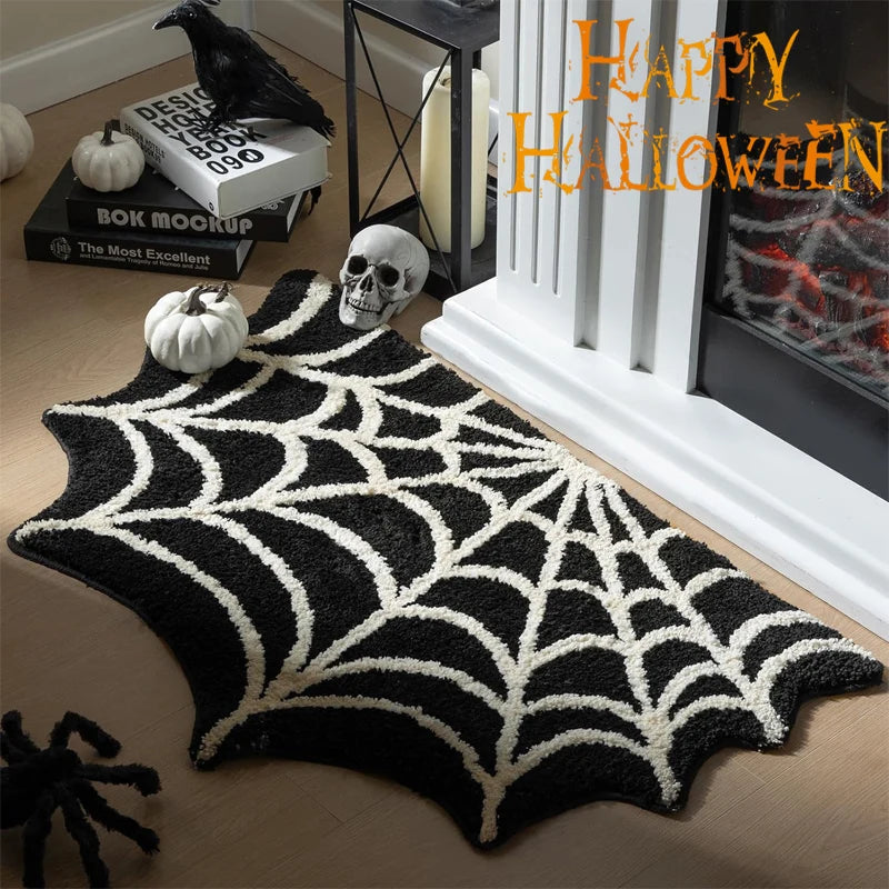 Black Spider Web Halloween Bath Mat - Non-Slip Rug for Spooky Decor - ZOOMNSTORE