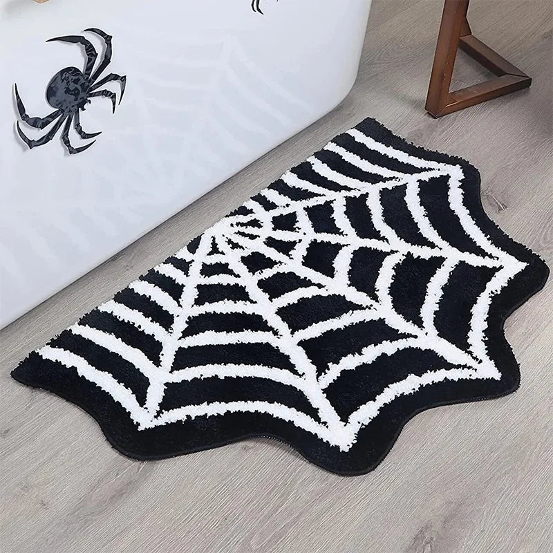 Black Spider Web Halloween Bath Mat - Non-Slip Rug for Spooky Decor - ZOOMNSTORE