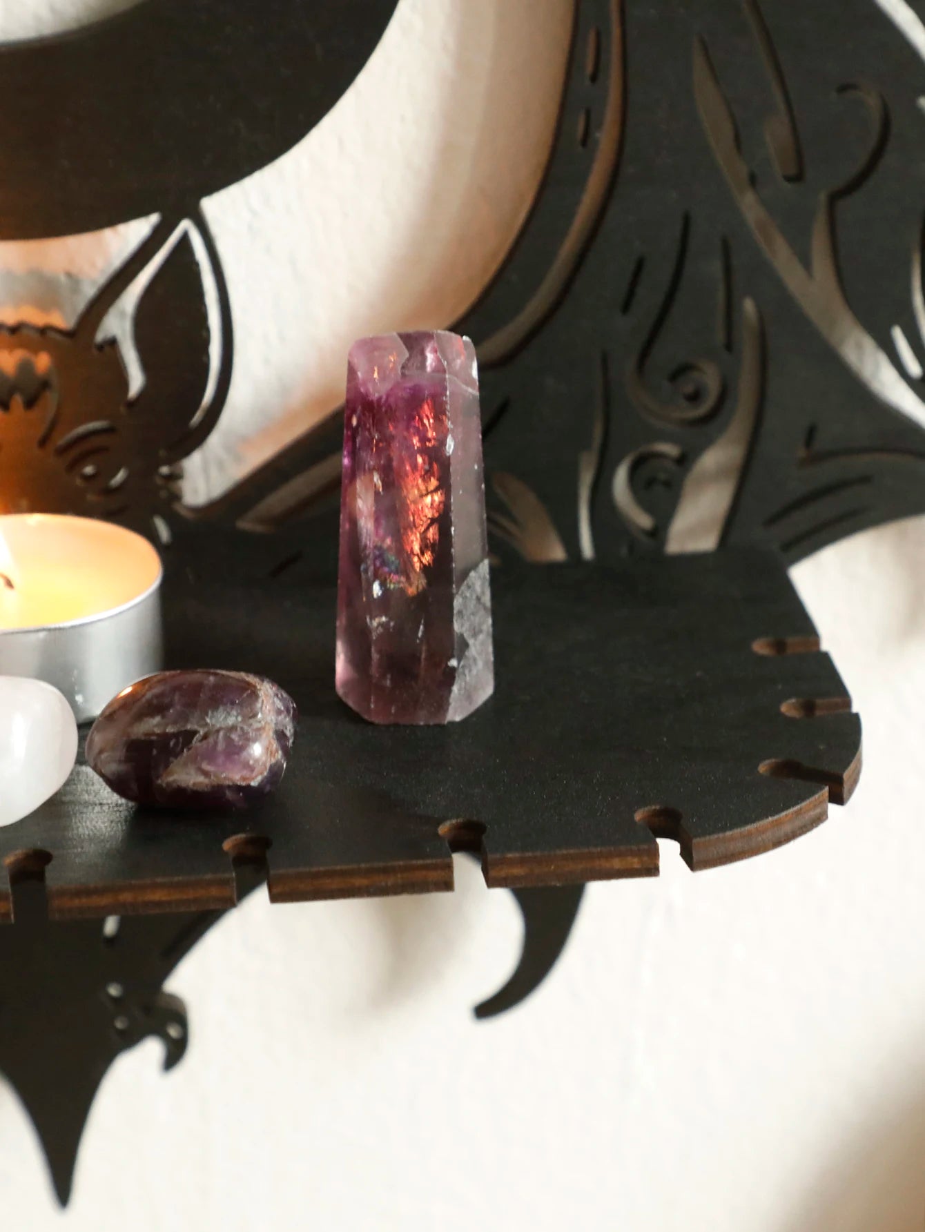 Halloween Wooden Wall Shelf - Gothic Bat Moon Hollow Pattern Floating Wood Shelf - ZOOMNSTORE