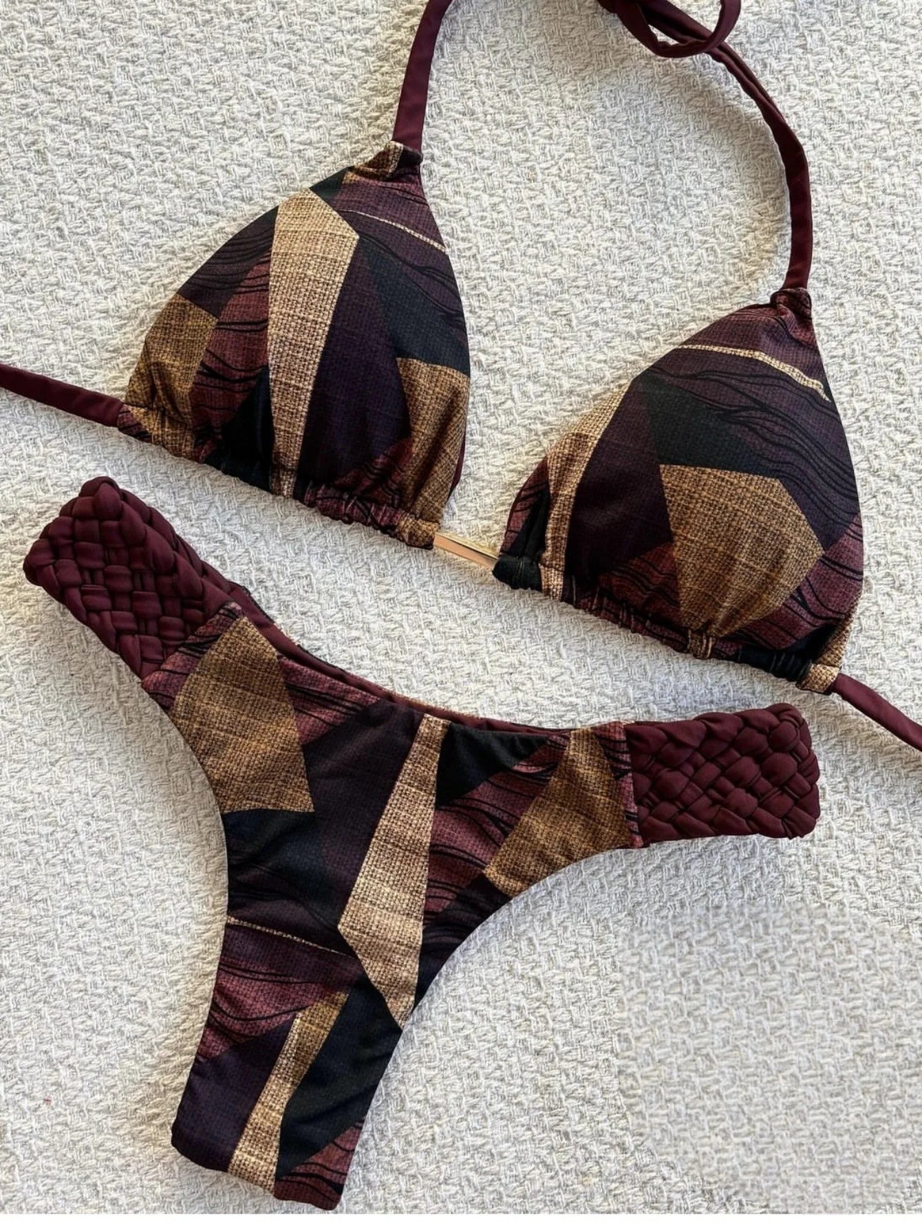 Halter Mini Bikini - Two-Piece Swimsuit With High Cut, Printed Bikini Set For Women - ZOOMNSTORE