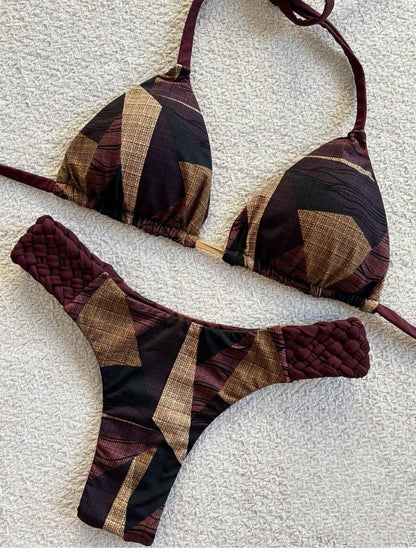 Halter Mini Bikini - Two-Piece Swimsuit With High Cut, Printed Bikini Set For Women - ZOOMNSTORE
