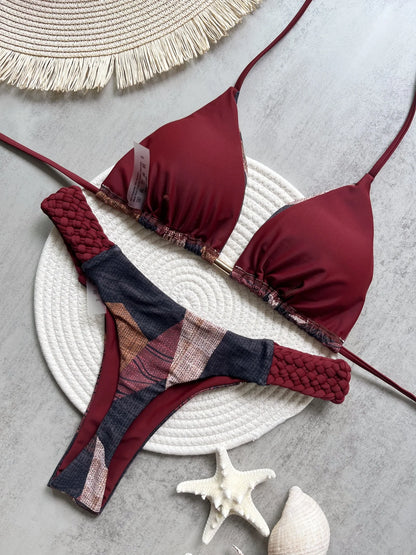 Halter Mini Bikini - Two-Piece Swimsuit With High Cut, Printed Bikini Set For Women - ZOOMNSTORE