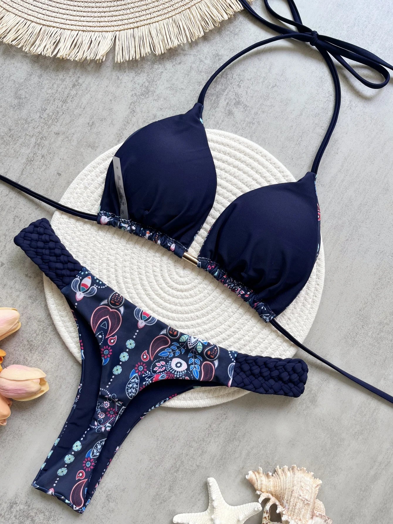 Halter Mini Bikini - Two-Piece Swimsuit With High Cut, Printed Bikini Set For Women - ZOOMNSTORE