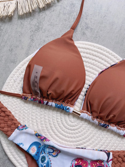 Halter Mini Bikini - Two-Piece Swimsuit With High Cut, Printed Bikini Set For Women - ZOOMNSTORE