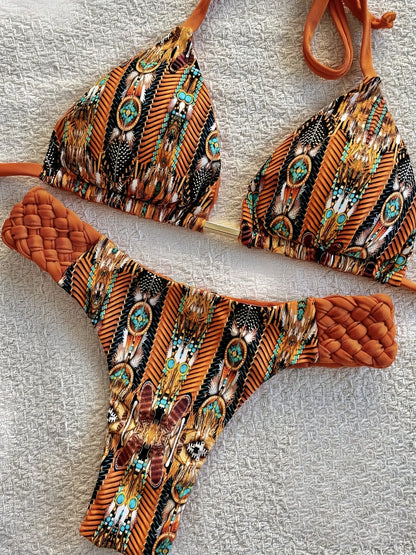 Halter Mini Bikini - Two-Piece Swimsuit With High Cut, Printed Bikini Set For Women - ZOOMNSTORE
