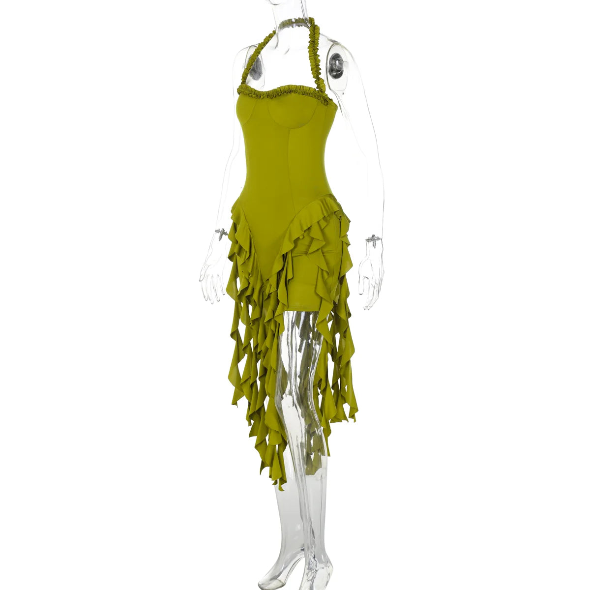 Halter Mini Dress - Womens Ruffled Patchwork Party Outfit - ZOOMNSTORE