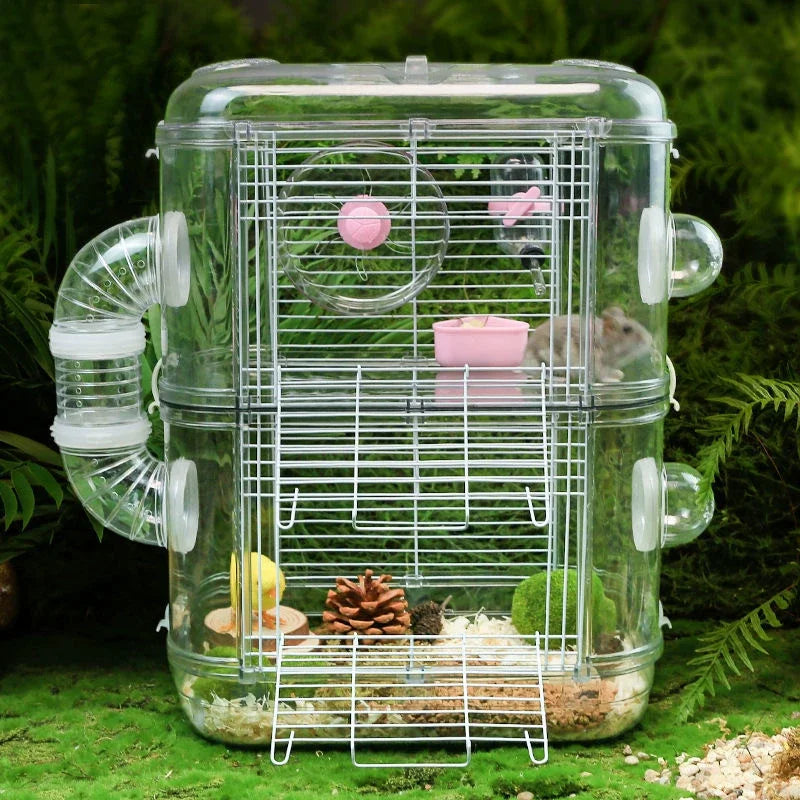 Hamster Cage Large - Transparent Double Layer Luxury Pet Habitat With Easy Clean Design - ZOOMNSTORE