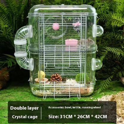 Hamster Cage Large - Transparent Double Layer Luxury Pet Habitat With Easy Clean Design - ZOOMNSTORE