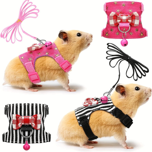 Hamster Harness and Leash Set - Comfortable Padded Vest for Small Pets with Bow Bells - ZOOMNSTORE