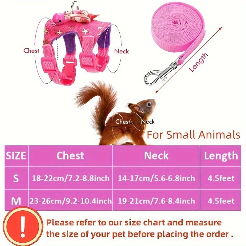 Hamster Harness and Leash Set - Comfortable Padded Vest for Small Pets with Bow Bells - ZOOMNSTORE