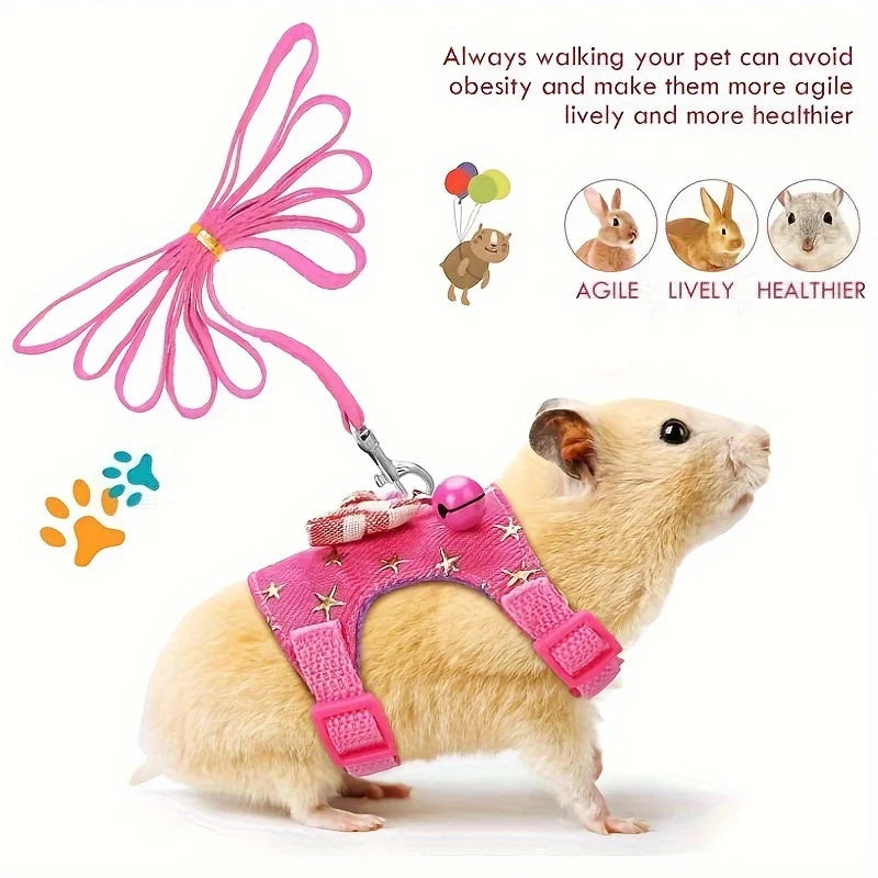 Hamster Harness and Leash Set - Comfortable Padded Vest for Small Pets with Bow Bells - ZOOMNSTORE