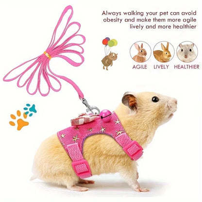 Hamster Harness and Leash Set - Comfortable Padded Vest for Small Pets with Bow Bells - ZOOMNSTORE