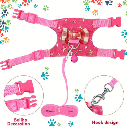 Hamster Harness and Leash Set - Comfortable Padded Vest for Small Pets with Bow Bells - ZOOMNSTORE