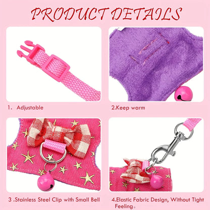 Hamster Harness and Leash Set - Comfortable Padded Vest for Small Pets with Bow Bells - ZOOMNSTORE