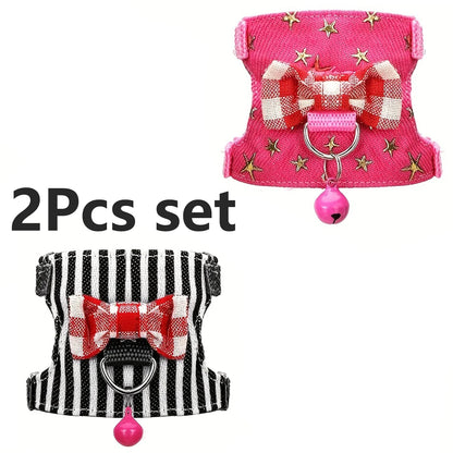 Hamster Harness and Leash Set - Comfortable Padded Vest for Small Pets with Bow Bells - ZOOMNSTORE