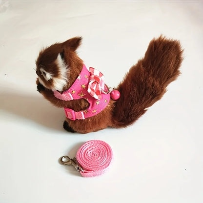 Hamster Harness and Leash Set - Comfortable Padded Vest for Small Pets with Bow Bells - ZOOMNSTORE
