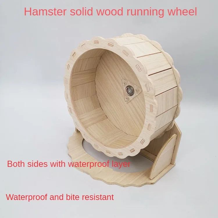 Hamster Running Wheel - Solid Wood Silent Exercise Wheel with Bracket for Small Pets - ZOOMNSTORE