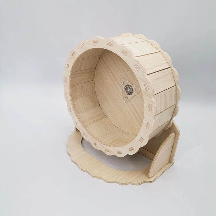 Hamster Running Wheel - Solid Wood Silent Exercise Wheel with Bracket for Small Pets - ZOOMNSTORE