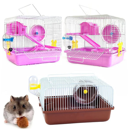 Hamster Wire Cage - Portable Pet Carrier with Running Roller Wheel & Feeding Bowl - ZOOMNSTORE