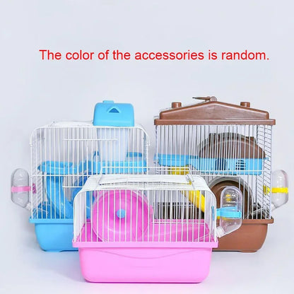 Hamster Wire Cage - Portable Pet Carrier with Running Roller Wheel & Feeding Bowl - ZOOMNSTORE