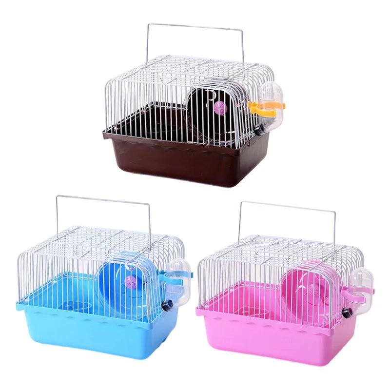 Hamster Wire Cage - Portable Pet Carrier with Running Roller Wheel & Feeding Bowl - ZOOMNSTORE